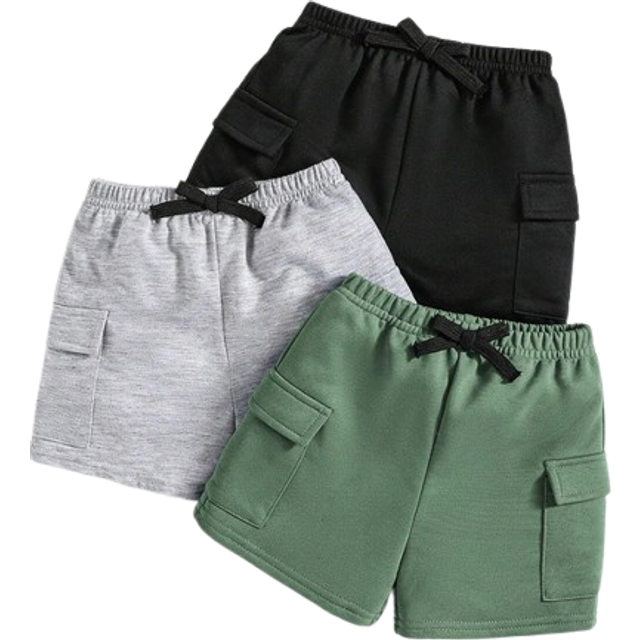 SHEIN Baby Boys&#39; And Girls&#39; 3pcs Set With Simple And Stylish Patchwork Design Shorts With Decorative Rope And Elastic Waistband For Summer