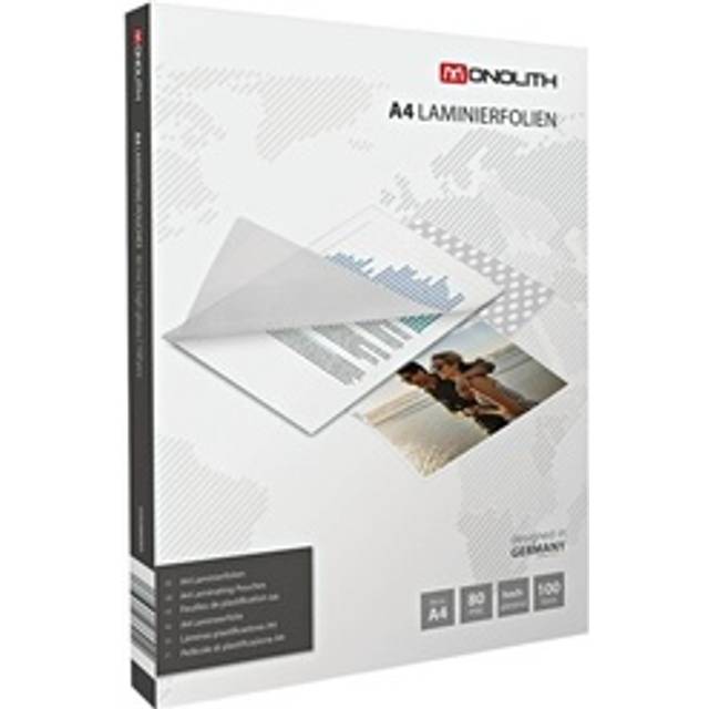Monolith Laminating pouches A4 Clear 80 microns (2 x 80) Transparent 100 Pouches