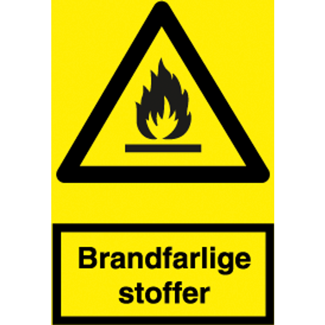 Advarselsskilt - Brandfarlige stoffer - Vinyl klistermærke - 297 x 210 mm (A4)