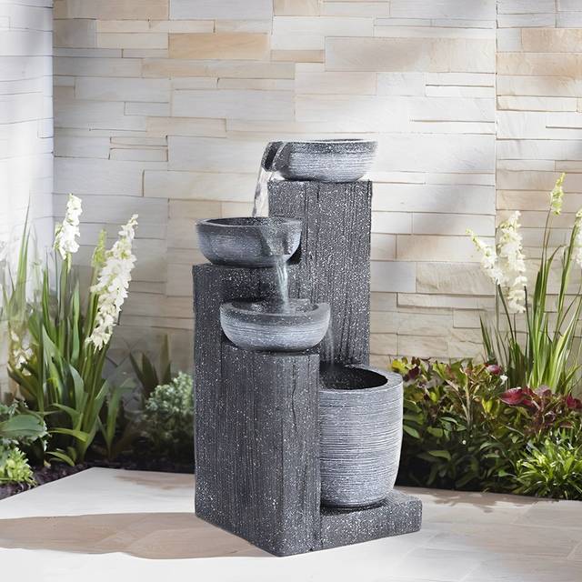Borough Wharf Garden Sanctuary Outdoor Solar-Powered Water Fountain Grey 58cm H X 25.5cm W X 20cm D