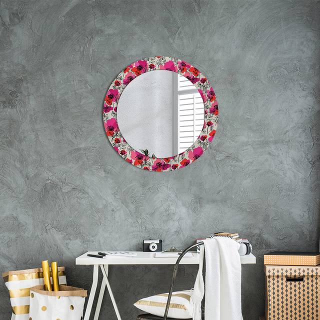 Huldar Round Glass Framed Wall Mounted Accent Mirror in Pink (60cm H X 60cm W X 0.8cm D)
