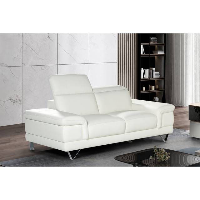 Faux Leather Suede Sofa with Adjustable Headrests - White (2)