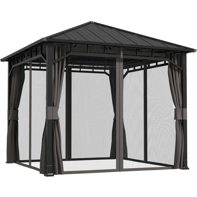 10 Ft. W x 10 Ft. D Metal Hardtop Gazebo - Black (300cm W X 300cm D)