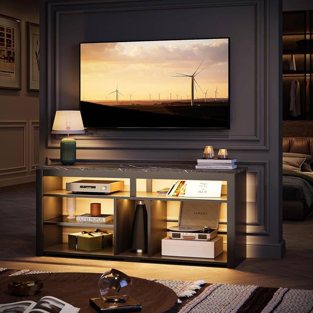 Metro Led Tall Tv Stand, Entertainment Center For 55/60/65 Inch Tv, Gaming Tv Console With Storage For Ps4, Adjustable Shelf Modern High Tv Cabinet For Livi Black 65"