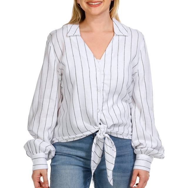 Ellen Tracy Tie Front Linen-Blend Shirt