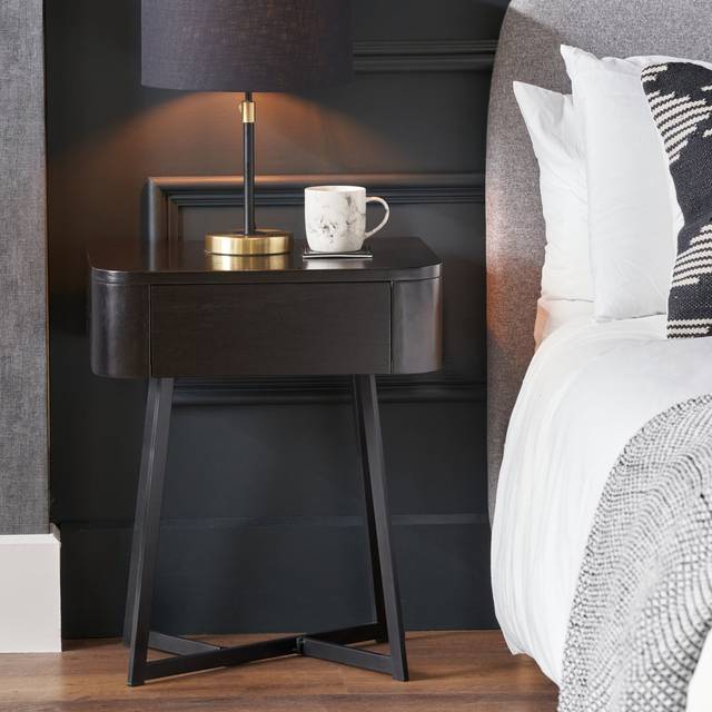 Ukiah 50cm W Metal Bedside Table - Black Ash (60cm H X 50cm W X 40cm D)