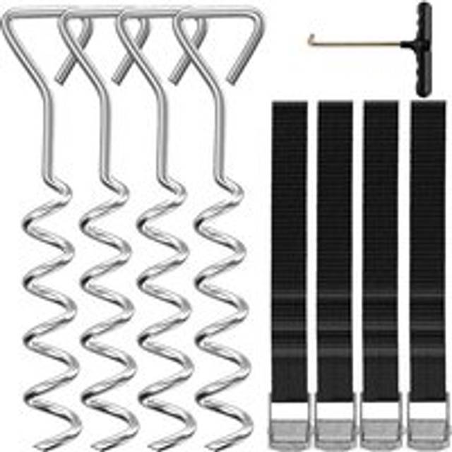 Coocheer - Piece Ground Anchor Set for Trampolines, Swings, Spiral Anchors with Straps, Trampoline Anchors, Steel Anchors