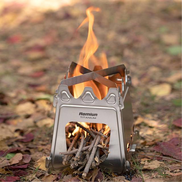 Camping Wood Stove with Bellow Portable Folding Lightweight Titanium Wood Burning Backpacking Stove silver