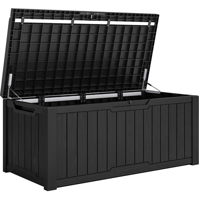 450l Plastic Lockable Deck Box With Seat Cushion,lockable Outdoor Storage Box - Black (59.5cm H X 142cm W X 67.5cm D)
