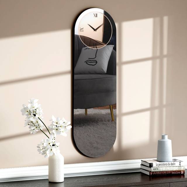 Glass Mirrored Wall Clock - Gold;Fume;Grey (35cm W X 100cm H X 3.5cm D)