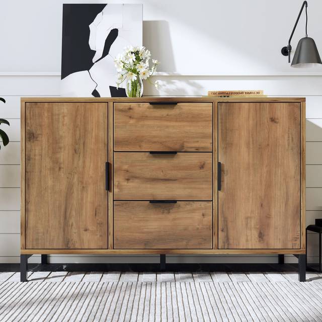 Living Room Sideboard: 2 - Door, 3 - Drawer with Adjustable Shelf - Dark Oak (76cm H X 40cm W X 120cm D)