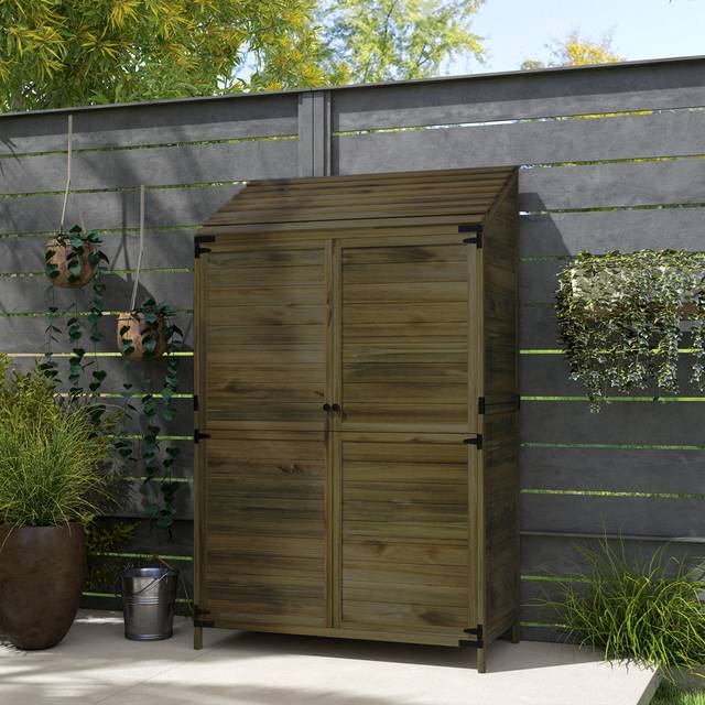 3 ft. 5 in. W x 2 ft. D Solid Wood Pent Storage Shed - Green (103.5cm W X 59cm D X 174.5cm H)
