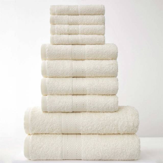 100% Cotton Bath Towels - Set of 10 - Cream (Washcloth;Hand Towel;Bath Towel)