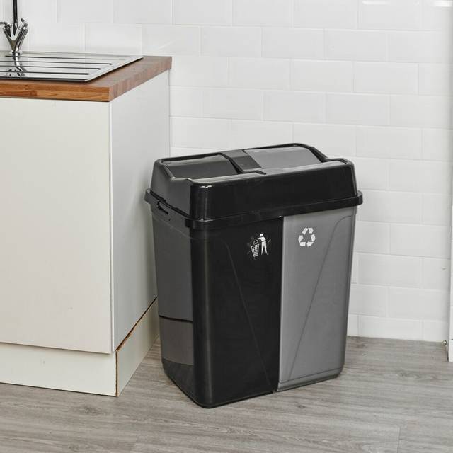Duo Kitchen Bin Waste Garbage Can 2 Compartments with Base Connectors - Grey (100L)