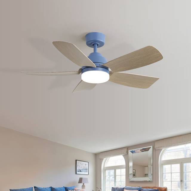 107CM 5 Blades Ceiling Fan with Remote Control and LED Lights - Gray wood grain (42cm)