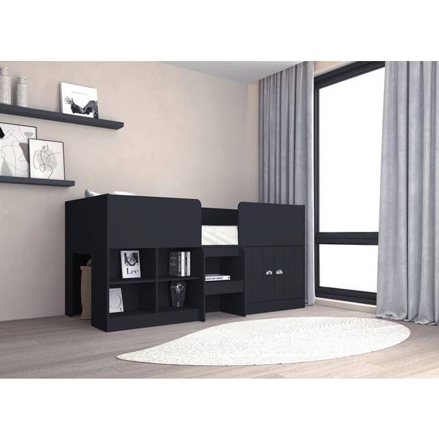 Hylton Single (3') Mate's & Captain's Daybed with Shelves - Dark Grey