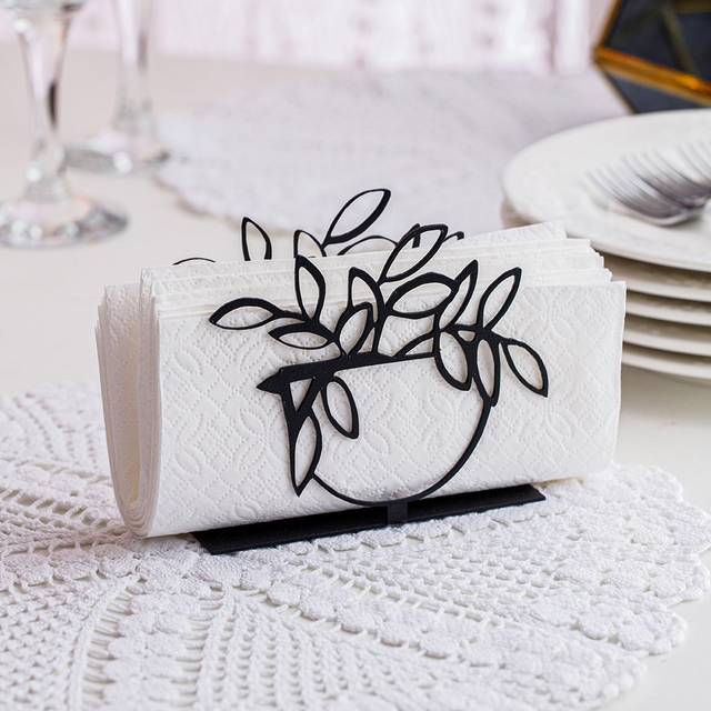 Metal Standing Napkin Holder - Black (6cm H X 13cm W X 8cm D)