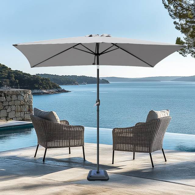 Cream Rectangle 2x3M Garden Parasol Outdoor Patio Tilt Umbrella Crank Handle with Base - Grey (300cm W X 200cm D)