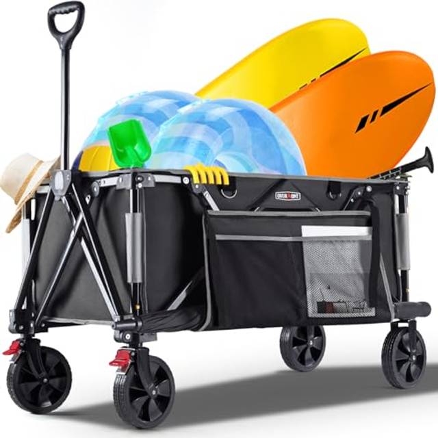Overmont Festival Camping Trolley on Wheels - Heavy Duty Folding Beach Wagon Cart with Extra Wide Wheels, 330lbs Capacity, Adjustable Handle, Portable