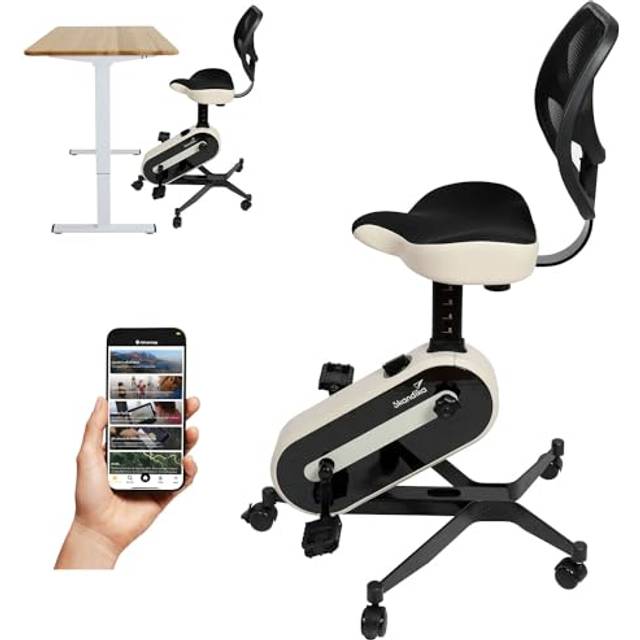 Skandika Liten Office Bike | Deskbike för hem, Kinomap-appkompatibel, cykelstol upp till 150 kg, 8 motståndsnivåer | motionscykel, skrivbordscykel för hemmet, kontorsbord, cykelskrivbord