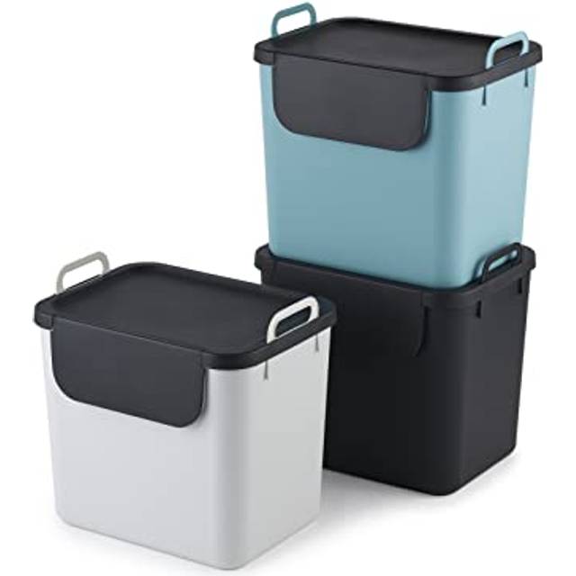 Jive M?lltrennsystem Set Set of 3 waste separation system 30l for the kitchen, Plastic (PP recycled), dark grey/white/turquoise, 3 x 30l (39.8 x 29.8