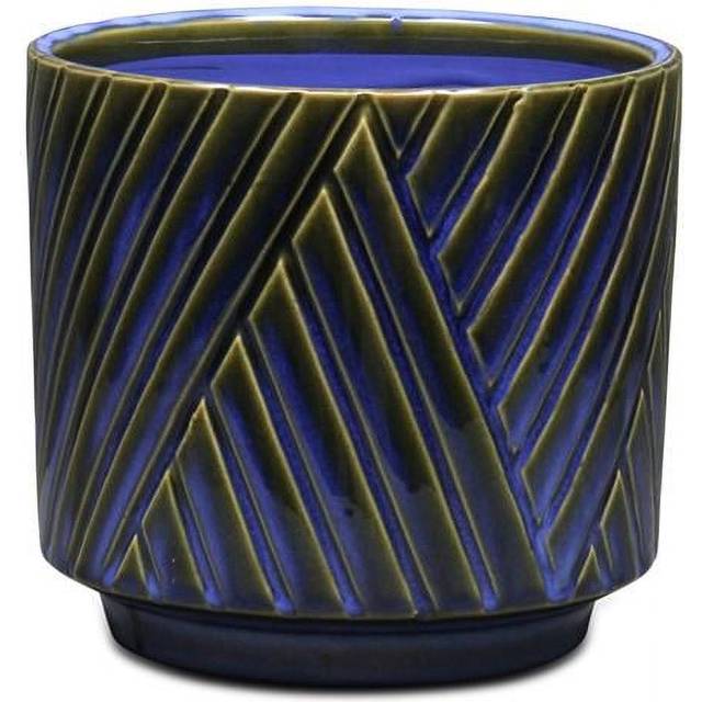 Parlora Crossed Diagonal Pattern Straight Side Ceramic Pot - Blue