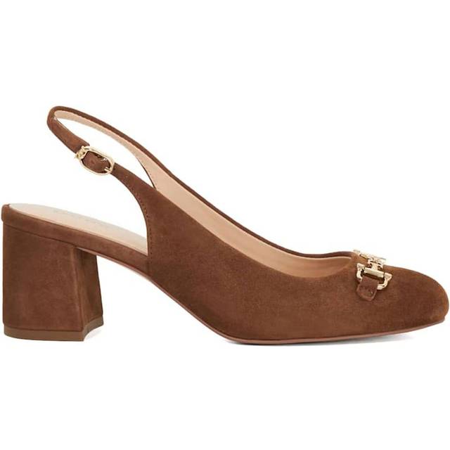 Dune Dreaming Suede Block Heeled Slingback Courts, Chestnut