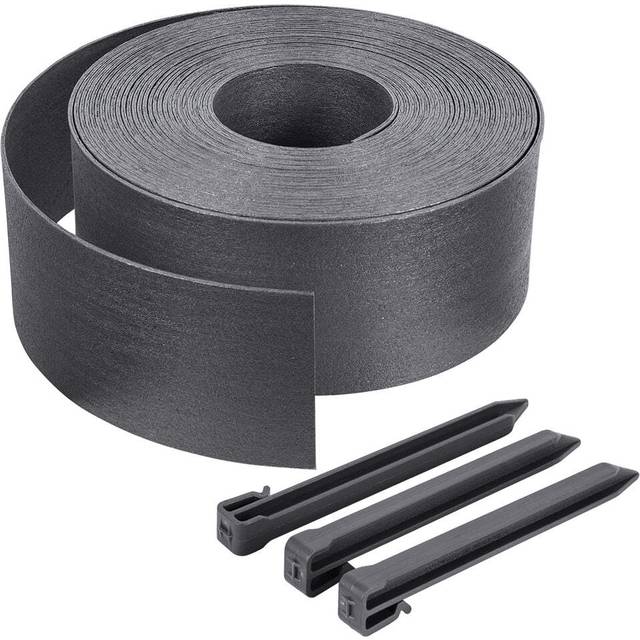 VOUNOT PE-trädgårdskant 20 meter med 12 ankare flexibel gräsmattskant naturligt utseende höjd 13 cm tjocklek 4 mm grå
