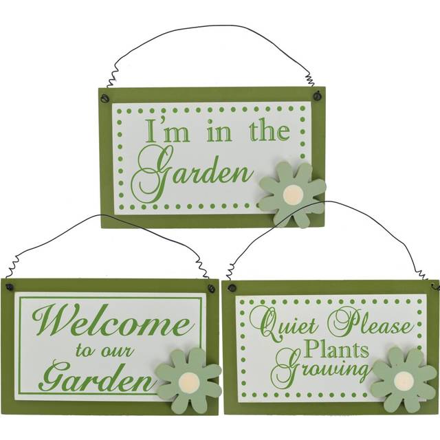 3 Piece Asstd Garden Plaques Wall Décor Set - Green (11.5cm H X 18.5cm W)