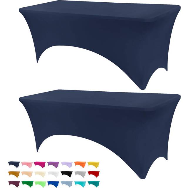 Ivory Spandex Table Cover 6FT, Washable Stretch Tablecloth for Weddings, Events, Banquets, Parties - Navy Blue (30cm D X 183cm L)