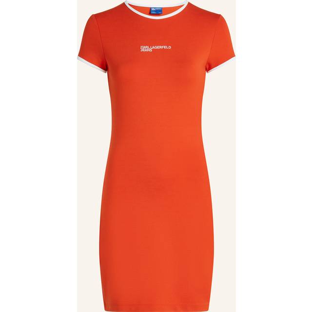 Karl Lagerfeld, Logo Fitted T-shirt Dress, Woman, Poinciana, Size: M