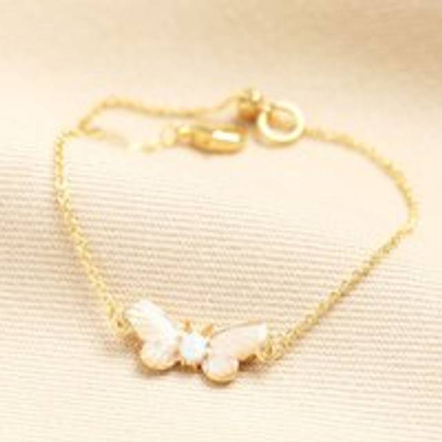 Opal Butterfly Charm Bracelet in Gold - gold/pink/white - one size