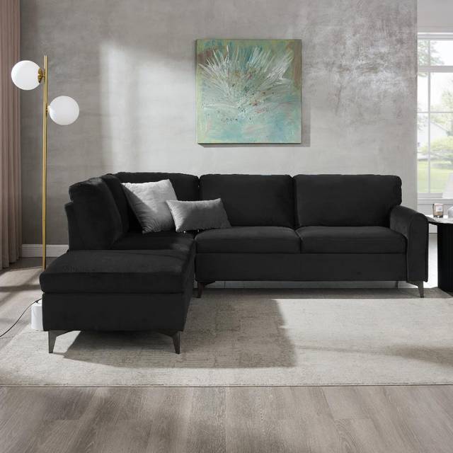 Evelyn Upholstered Corner Sectional - Black (88cm H X 249cm W X 197cm D)