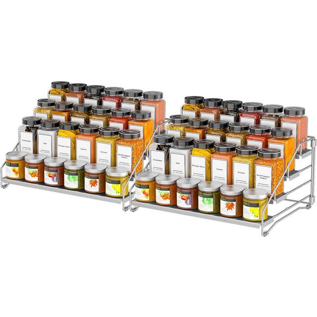 4-Tier Spice Rack For Inside Cupboard, Kitchen Countertop Spice Rack, Depth Adjustable Spice Racks Organiser For Counter, Cupboard, Pantry ( 2 Packs) (17.5cm H X 34cm W X 25.5cm D)