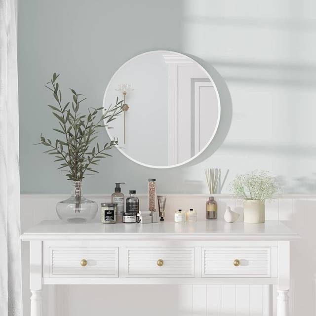 Ebern Designs 60Cm Round Mirror, Circle Hanging Wall Mirror - Home Decorative Wall Mounted Vanity Mirror For Bathroom Black (40cm H x 40cm W)