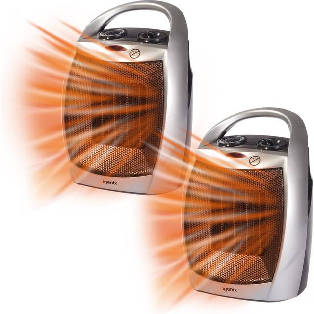 Igenix 1.8Kw Ptc Ceramic Fan Heater Silver (2 Pack), Silver