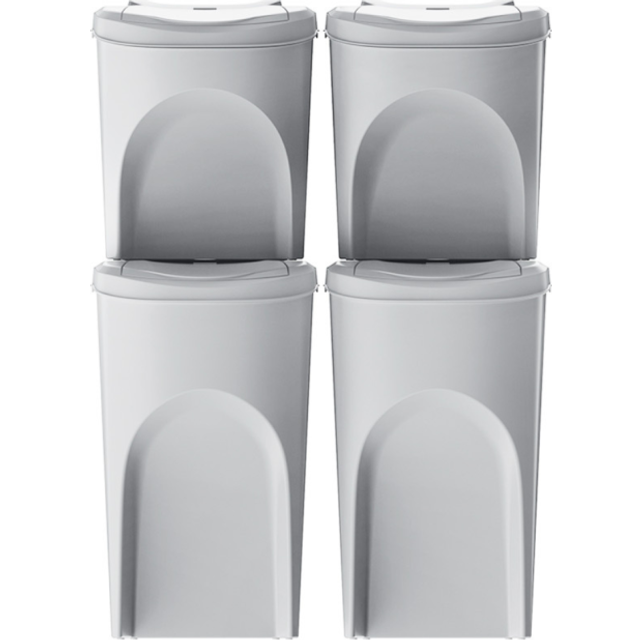 (2x 35L + 2x 25L) Recycling Bin Stackable Plastic Sorting Box White