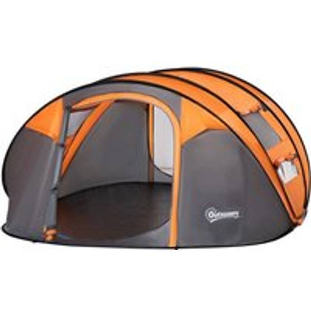 Outsunny 4-5 Person Pop-up Camping Tent Waterproof Family Tent w/ 2 Mesh Windows & PVC Windows Portable Carry Bag for Outdoor Trip Orange