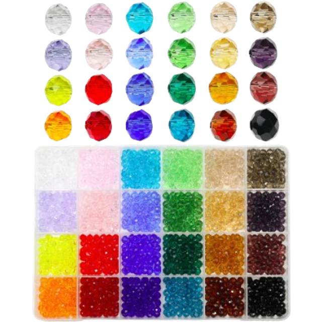 Bala&Fillic 6mm Briolette Glass Beads Faceted Rondelle Crystal Beads  DIY Craft Beads for Bracelet Assorted 24 Colors with Container Box (Total 1200pc