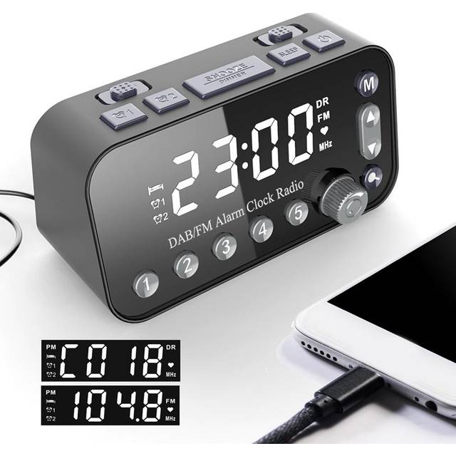 Digital väckarklocka radio 3,5 tum LED stor skärm Batteridriven Volym Justerbar FM/DAB svart