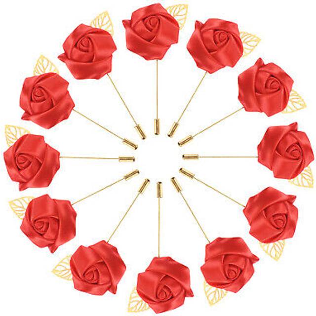 12-pack Flower Lapel Pins For Men, Rose Boutonnieres Pin [wine Red]