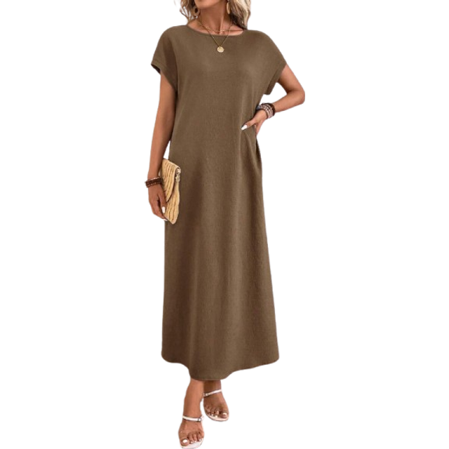 EMERY ROSE Women&#39;s Simple Solid Color Short Sleeve Dress
