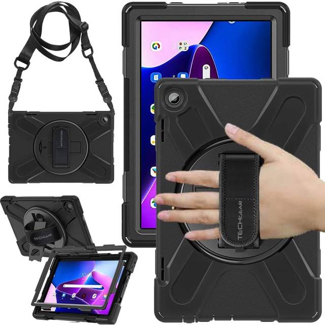 TECHGEAR X-fodral till Lenovo Tab M10 3:e generationen 2022 (10,1 tum) TB328/TB328Fu/TB328XU tuff robust kraftig rustning stötsäker 360 roterande stativ, hand- och axelrem fodral
