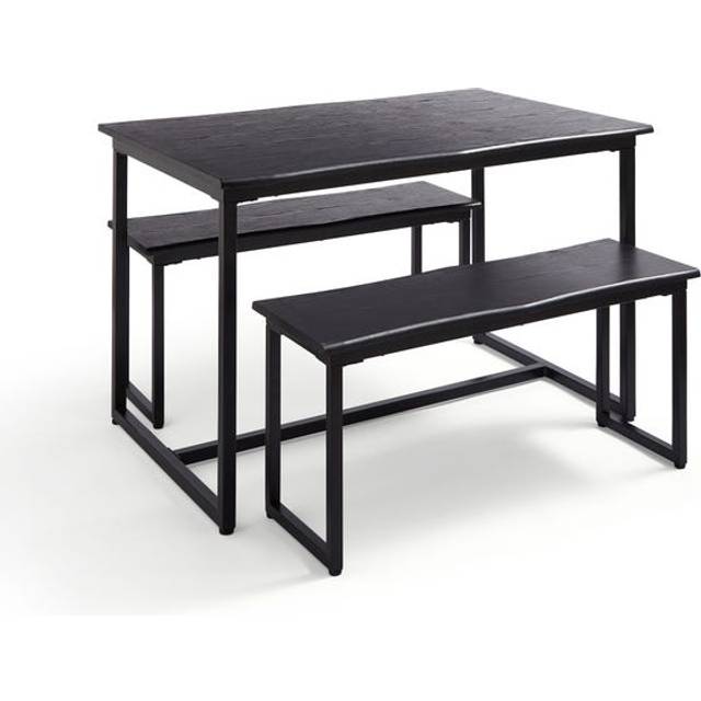 Ronan 4 Seater Wave Edge Dining Table and Bench Set - Rustic Oak Effect