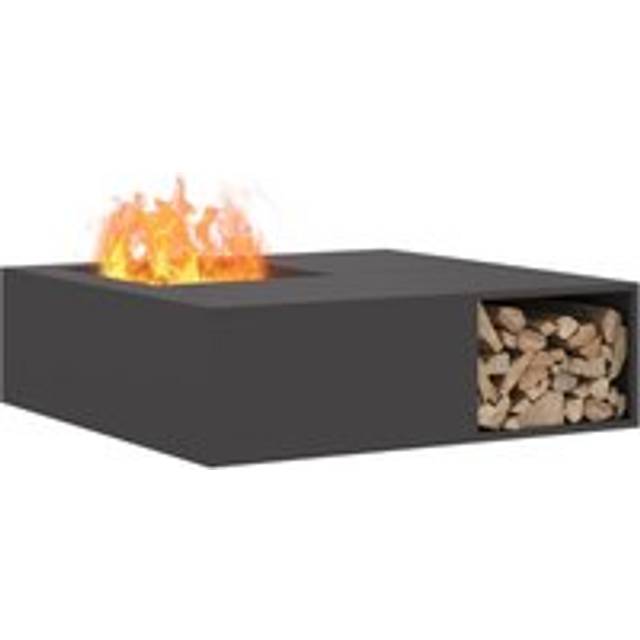 Eldstad med vedförvaring svart 100x100x30 cm stål
