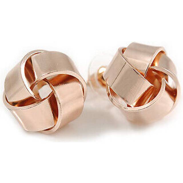 Polished rose gold tone metal knot stud earrings - 15mm d