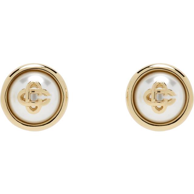 Casablanca Gold & White Faux-Pearl Logo Stud Earrings - GOLD PEARL - UNI