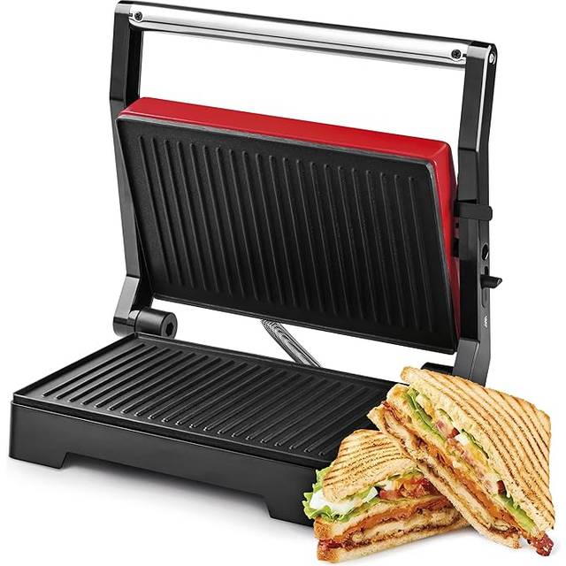 Ufesa PR1000 Fuji elektrisk grill, Panini Press Grill, 1 000 W, non-stick-belagda plattor, 180º öppning, Cold Touch handtag, röd
