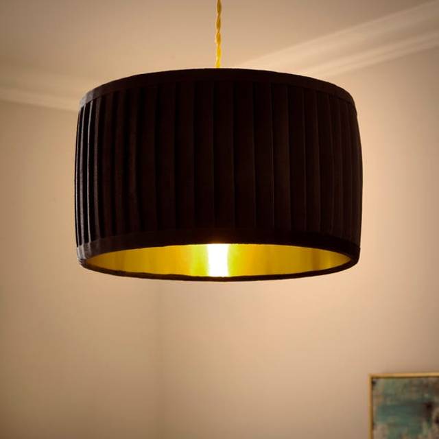 Sawyer Pleated Velvet Drum Lamp Shade - Black