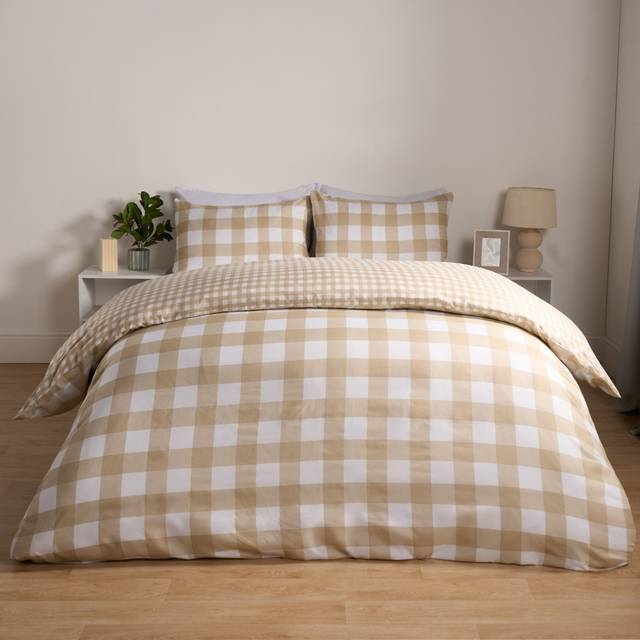 Gingham Duvet Cover Reversible Bedding Set - Natural - King